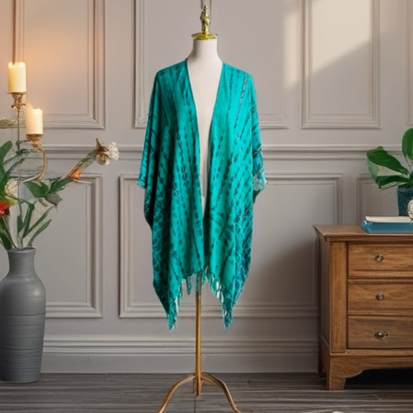 0144 / Tie Dye Green Brown Cardigan Outer, Oversized Top - Picture 7 of 13